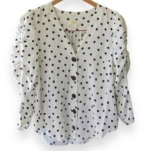 Anthropologie Maeve Jourdain Polka Dot Puff Sleeve Blouse